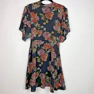 Atmosphere Primark Mini Dress Womens 6 Black Floral High Neck Flutter Sleeves
